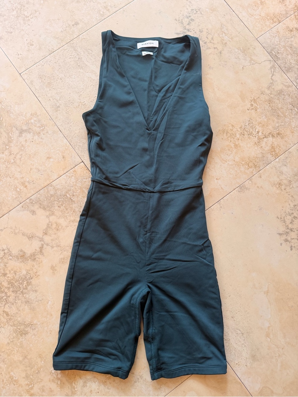 Aritzia Deep Green V-Neck Sleeveless Biker Romper